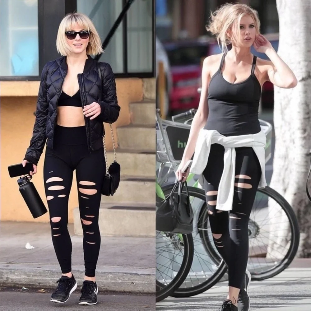 Alo Yoga High Waisted Ripped Warrior Legging in Black Size Extra‎ Small